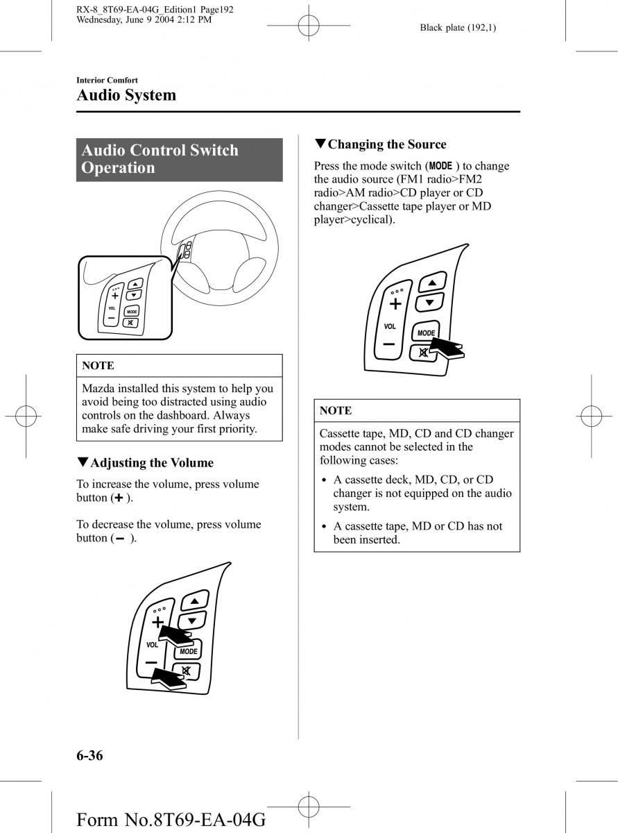 Mazda RX 8 owners manual / page 192