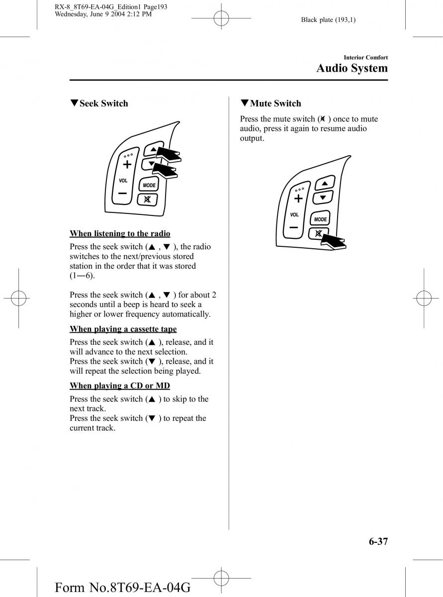 Mazda RX 8 owners manual / page 193