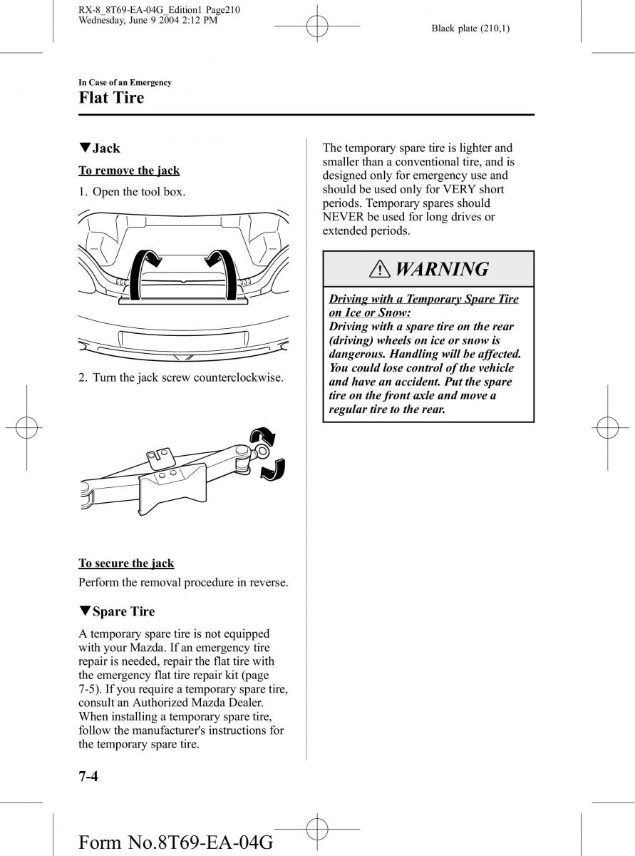 Mazda RX 8 owners manual / page 210