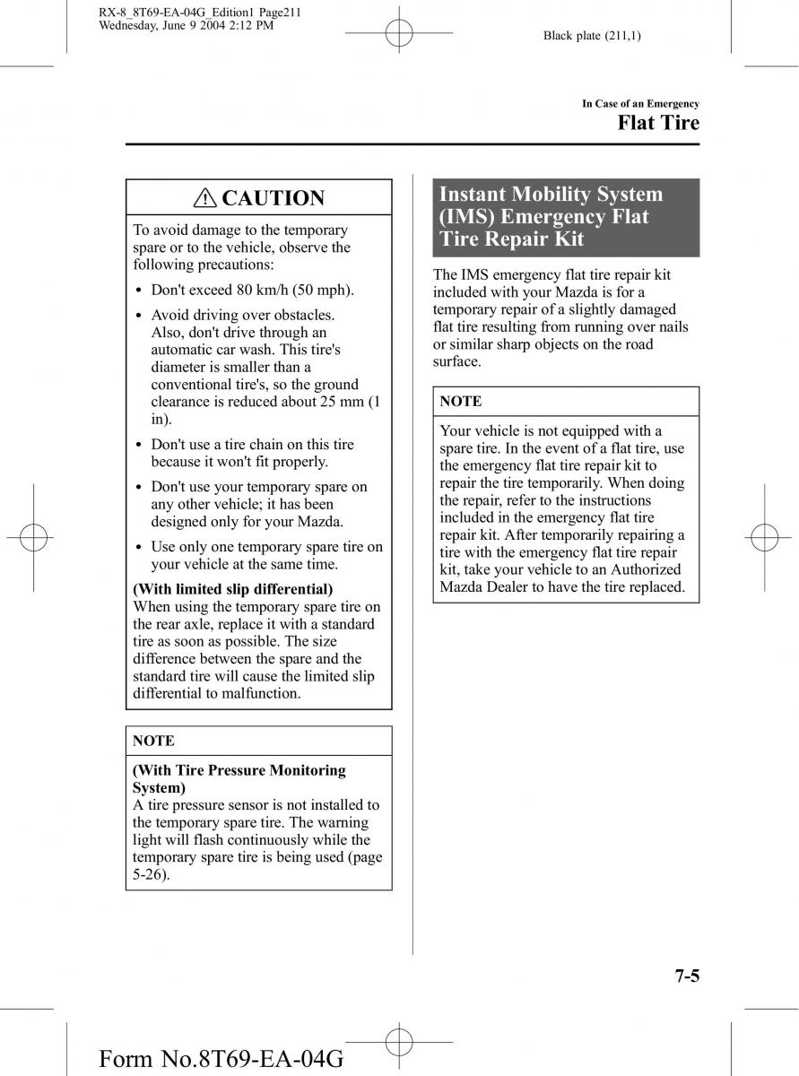 Mazda RX 8 owners manual / page 211