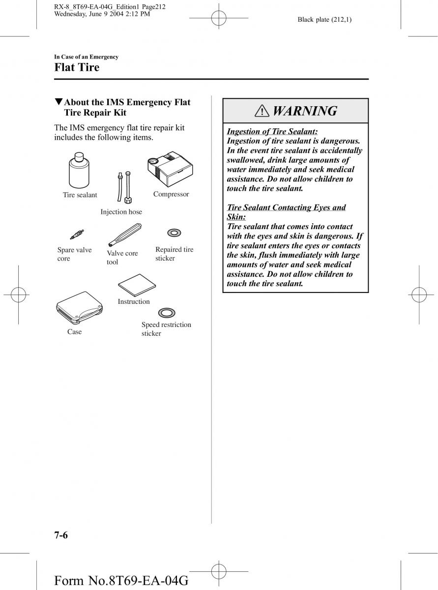 Mazda RX 8 owners manual / page 212