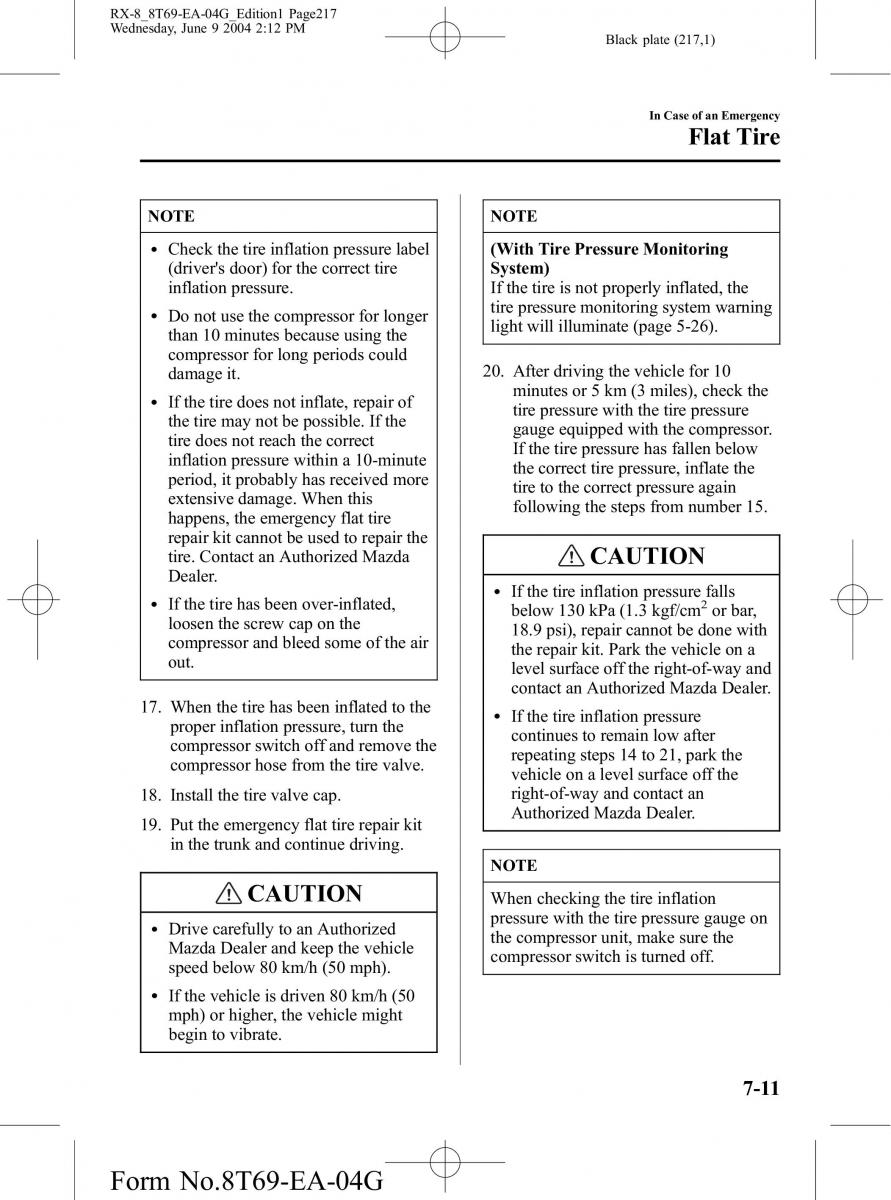 Mazda RX 8 owners manual / page 217