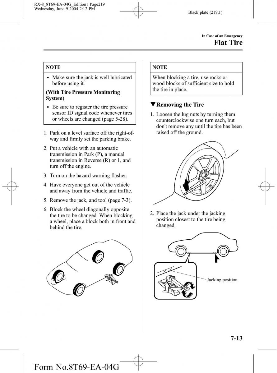 Mazda RX 8 owners manual / page 219