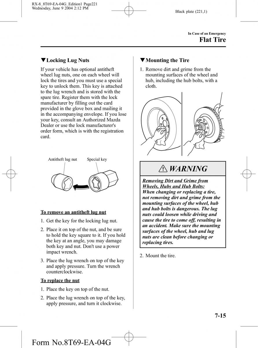 Mazda RX 8 owners manual / page 221