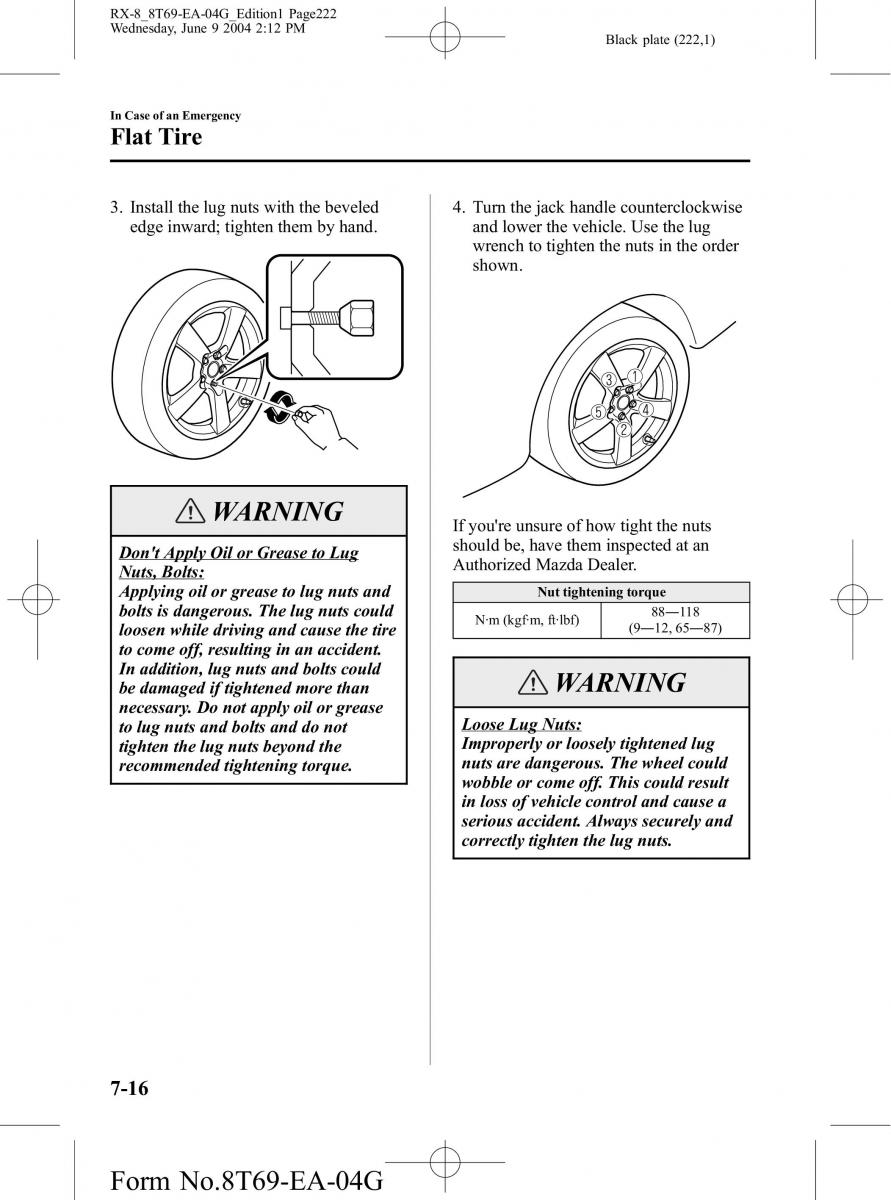 Mazda RX 8 owners manual / page 222