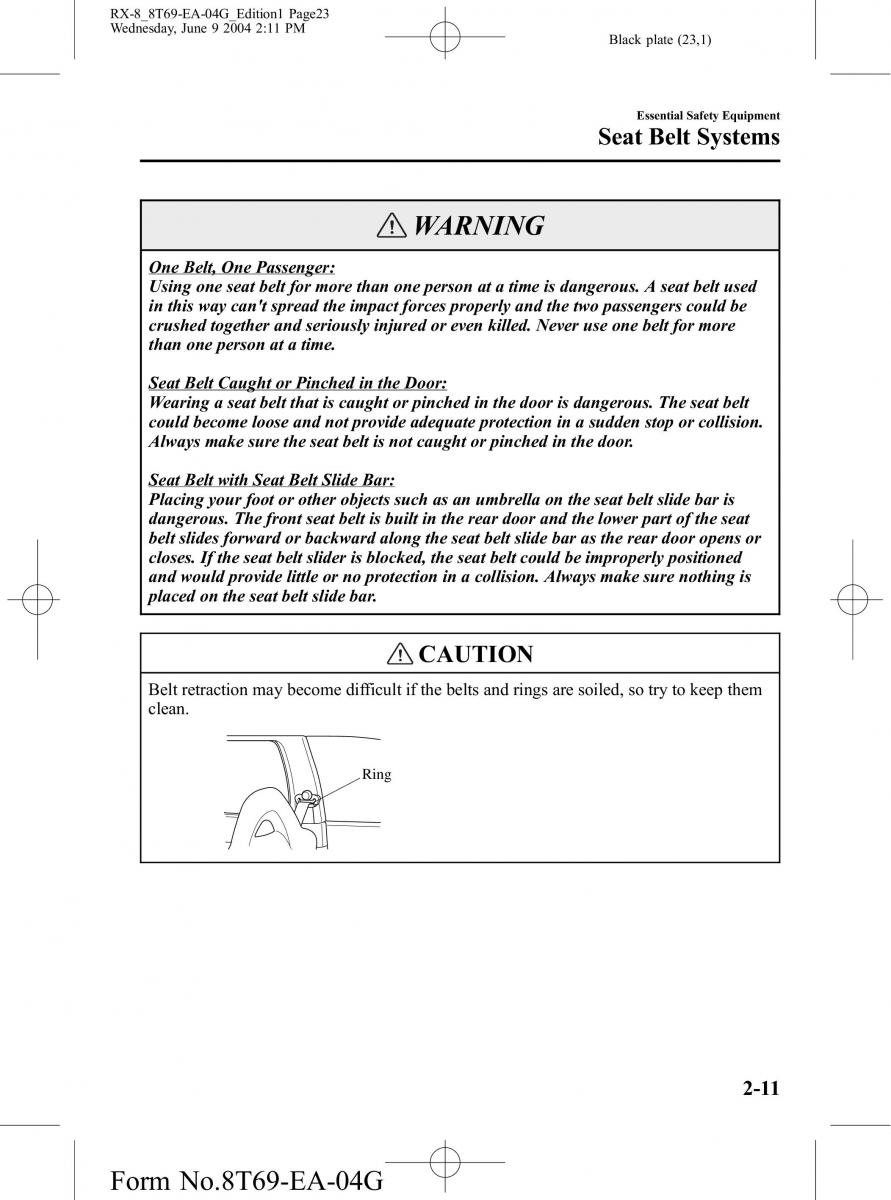 Mazda RX 8 owners manual / page 23