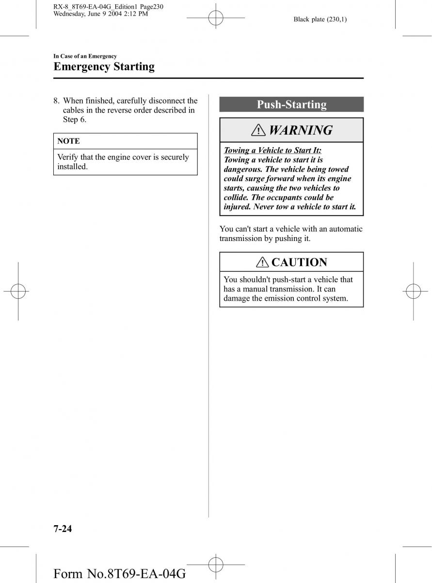 Mazda RX 8 owners manual / page 230