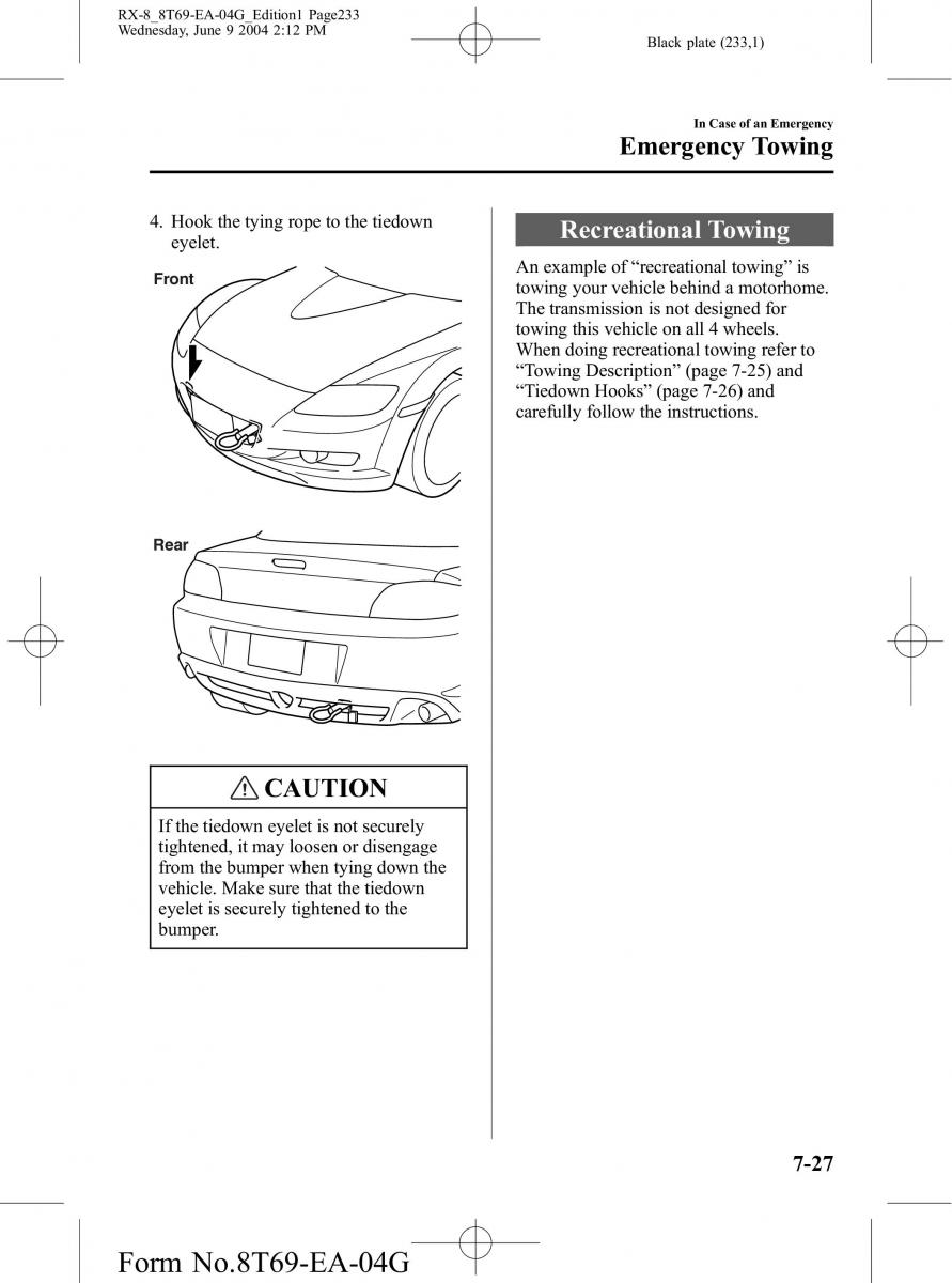 Mazda RX 8 owners manual / page 233