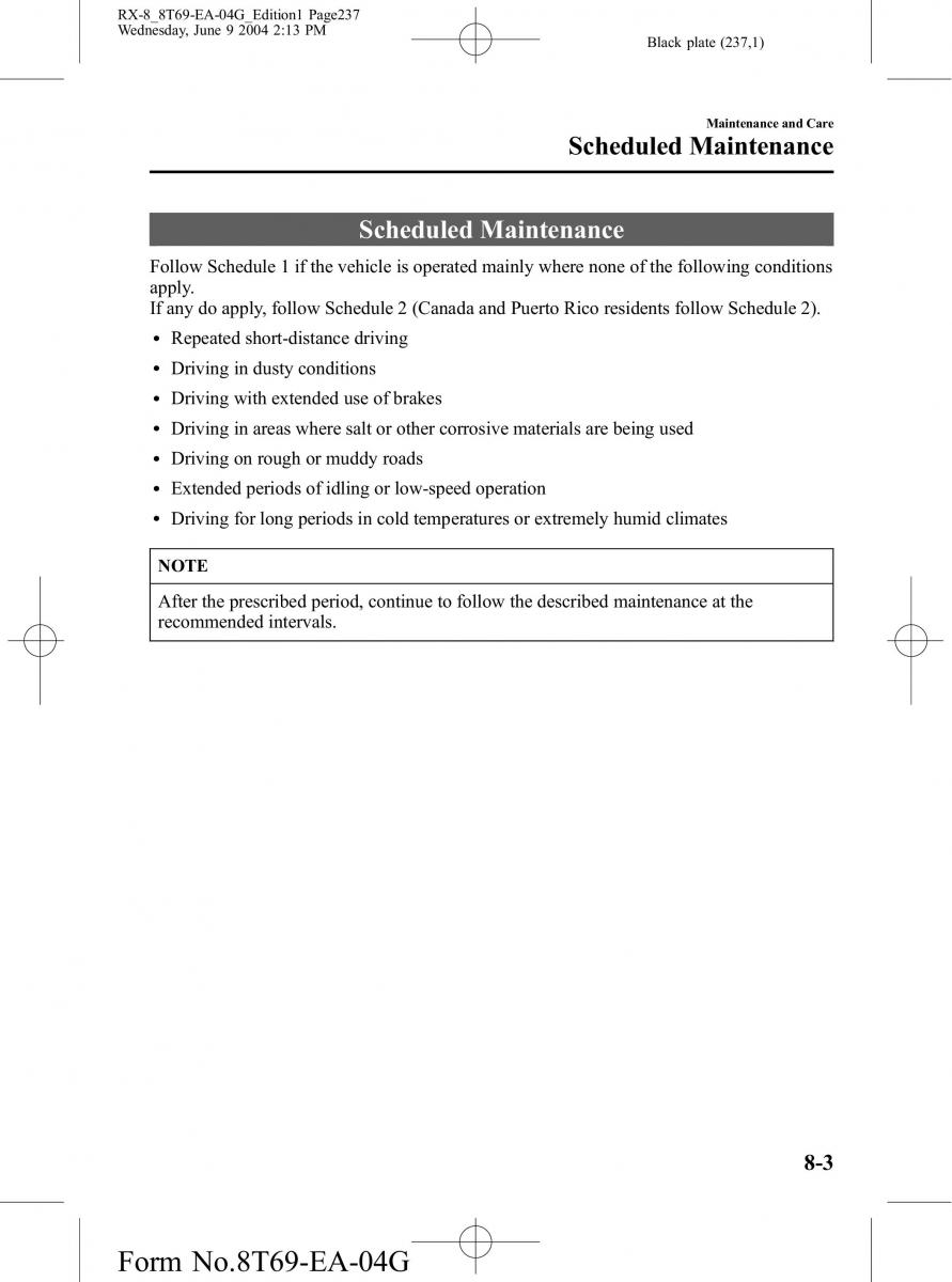 Mazda RX 8 owners manual / page 237