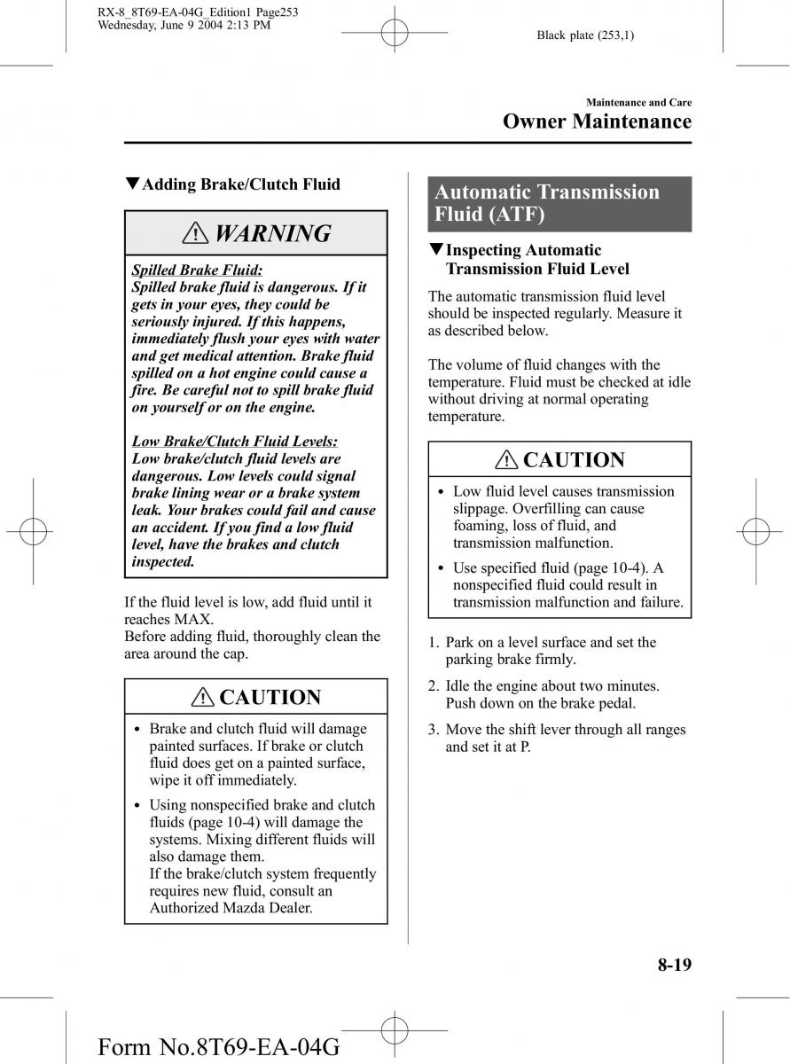 Mazda RX 8 owners manual / page 253