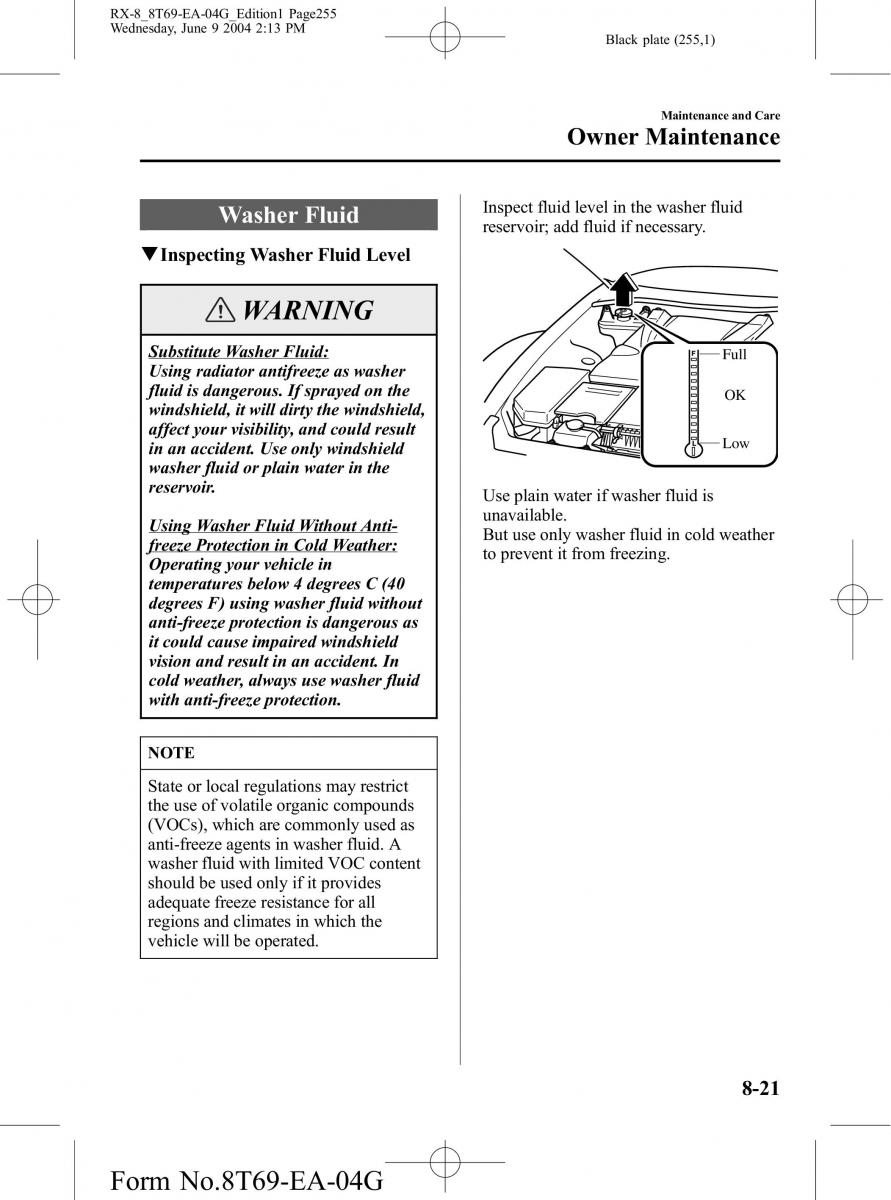 Mazda RX 8 owners manual / page 255