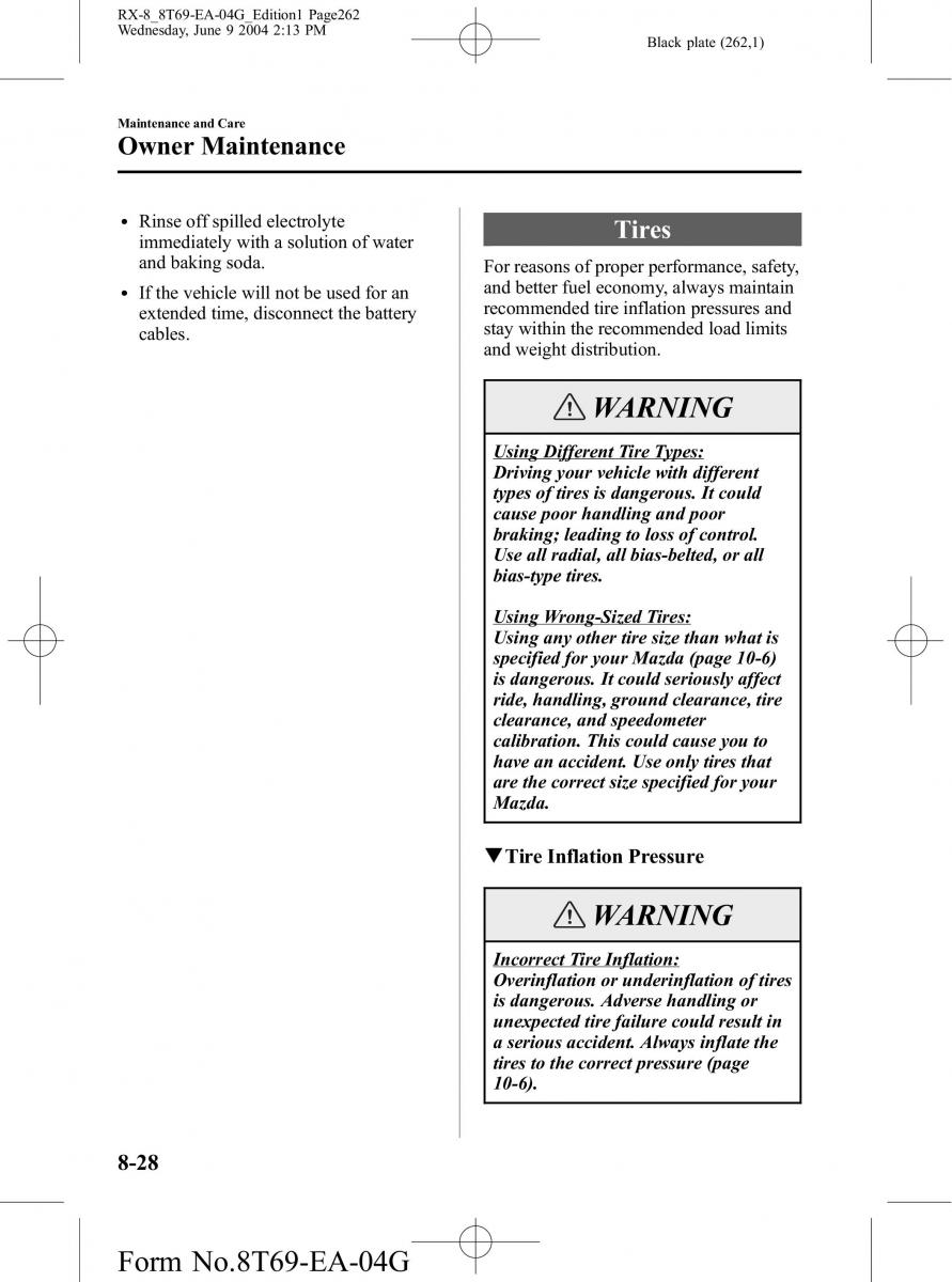 Mazda RX 8 owners manual / page 262