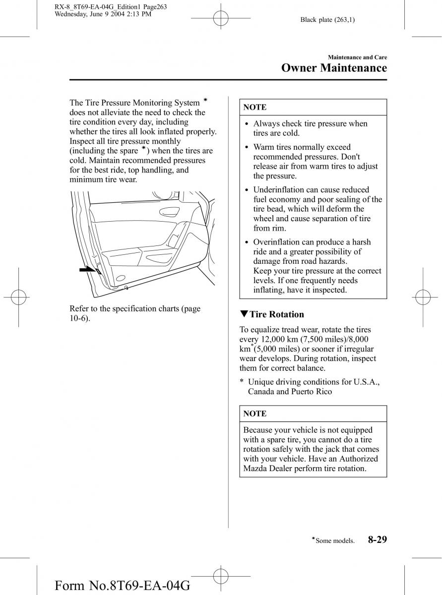 Mazda RX 8 owners manual / page 263