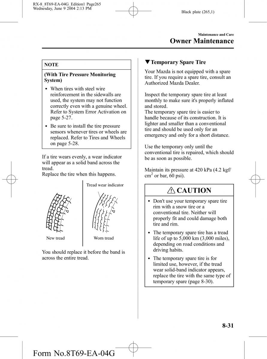 Mazda RX 8 owners manual / page 265