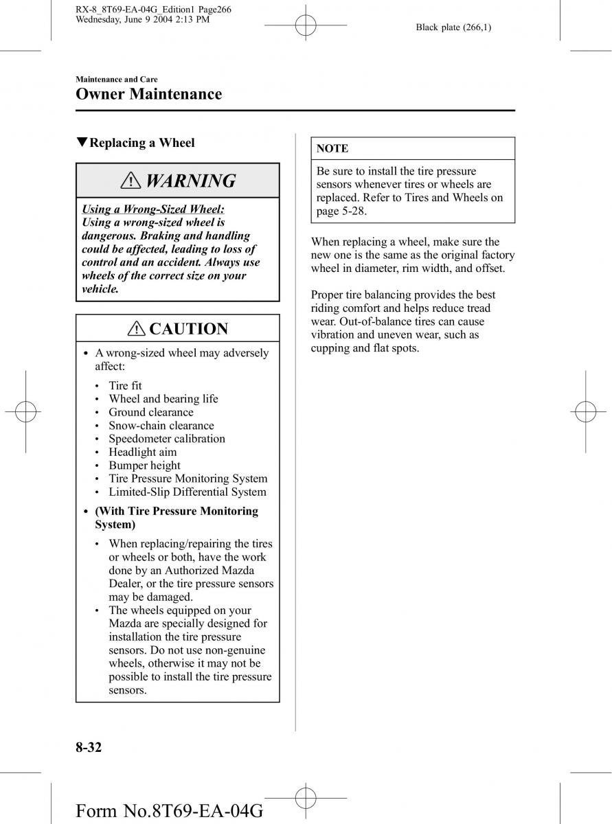 Mazda RX 8 owners manual / page 266