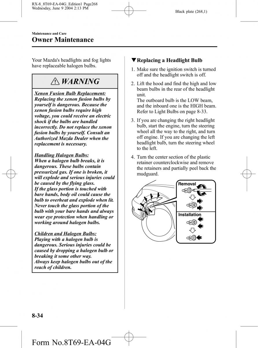 Mazda RX 8 owners manual / page 268