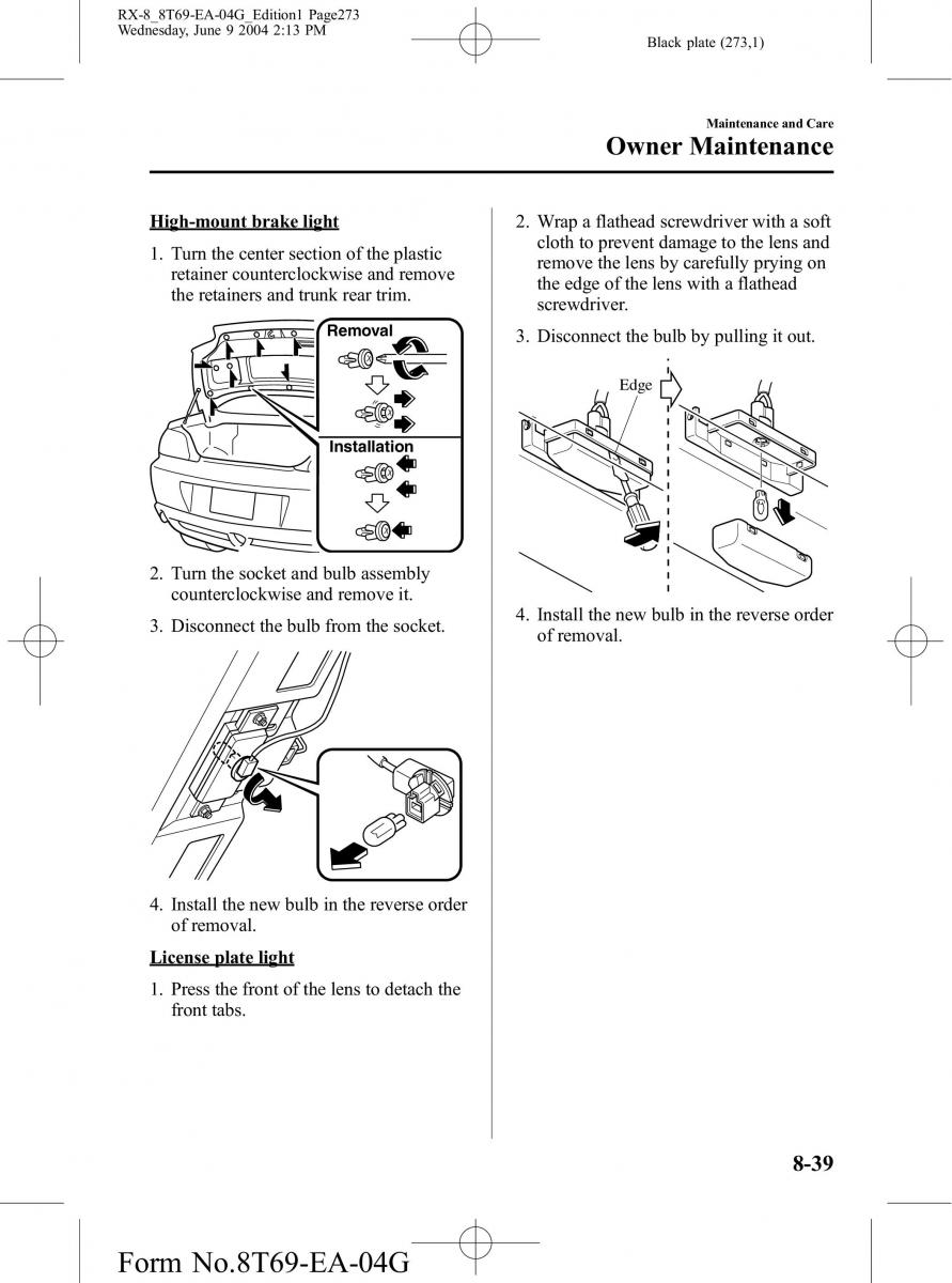 Mazda RX 8 owners manual / page 273