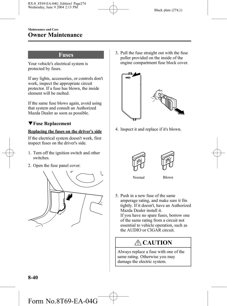 Mazda RX 8 owners manual / page 274