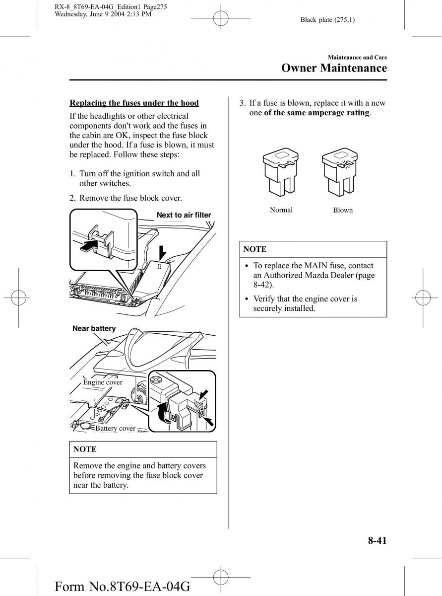 Mazda RX 8 owners manual / page 275