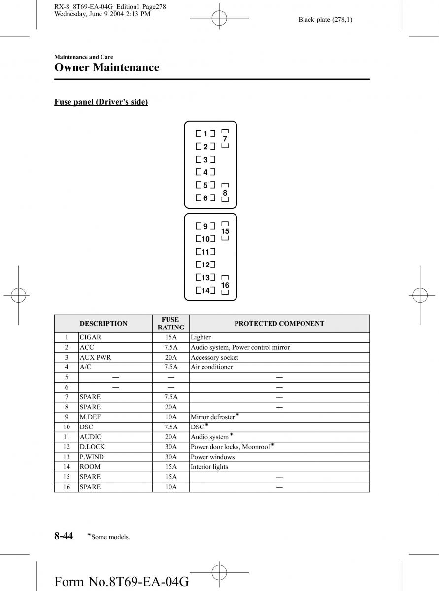 Mazda RX 8 owners manual / page 278