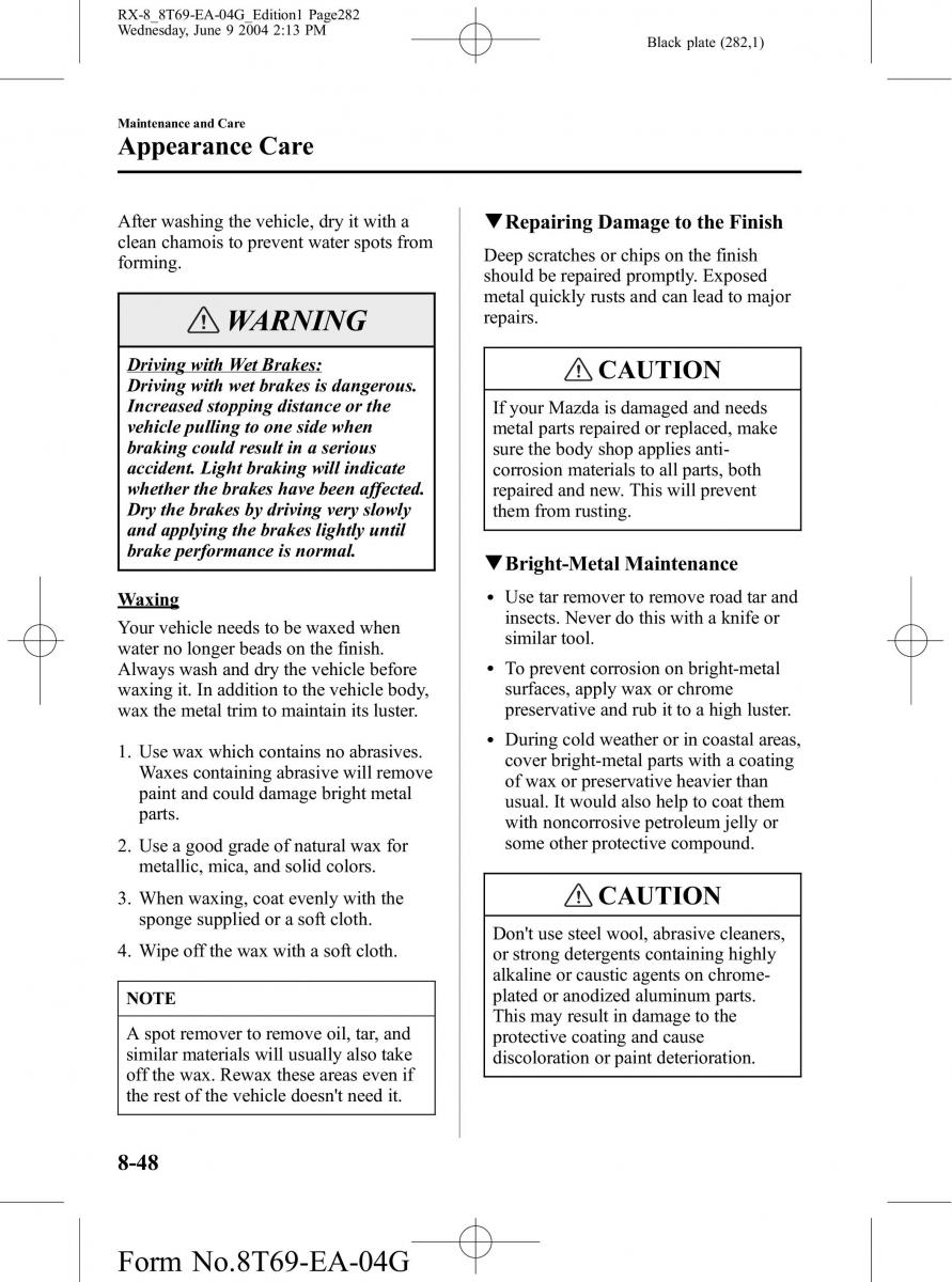 Mazda RX 8 owners manual / page 282