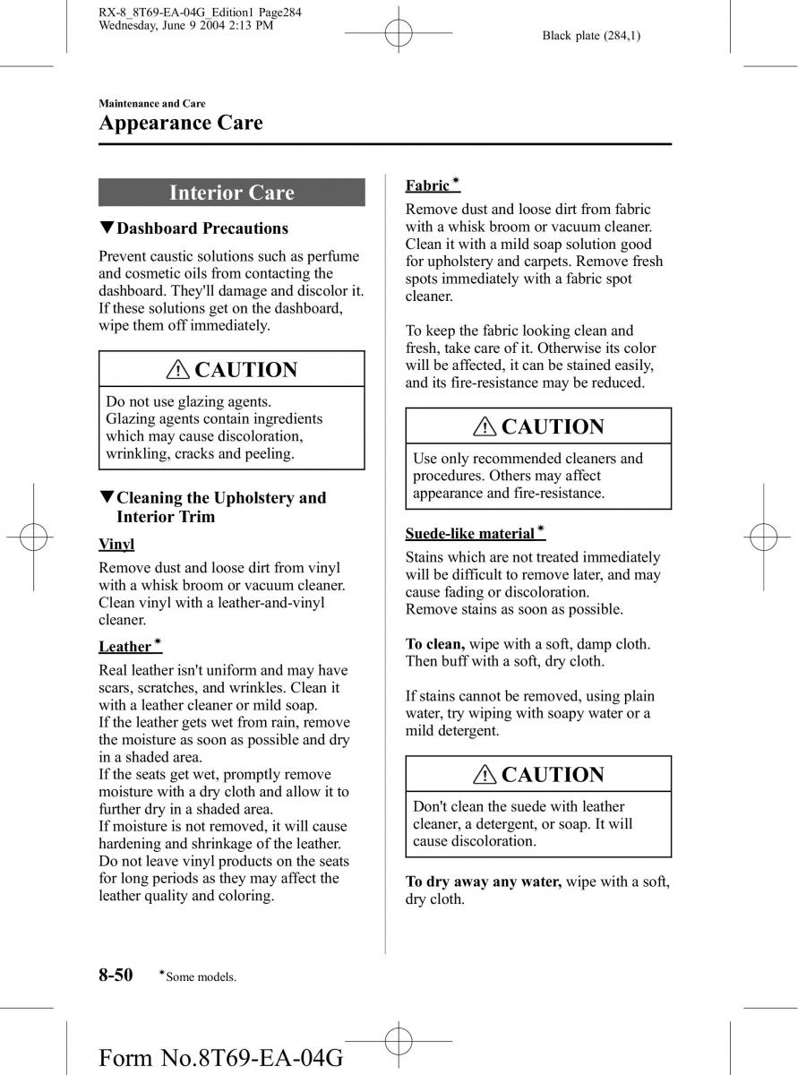 Mazda RX 8 owners manual / page 284