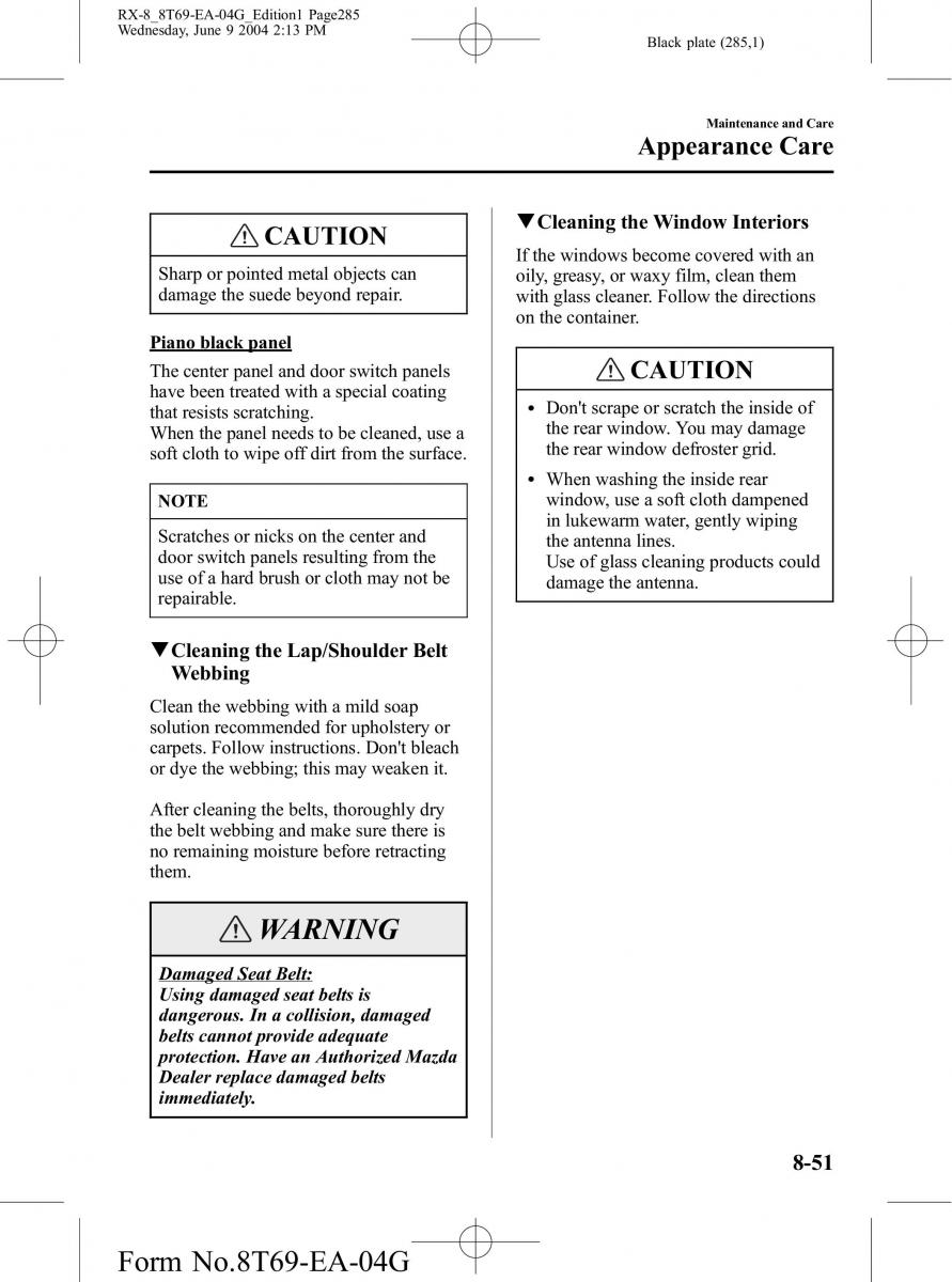 Mazda RX 8 owners manual / page 285