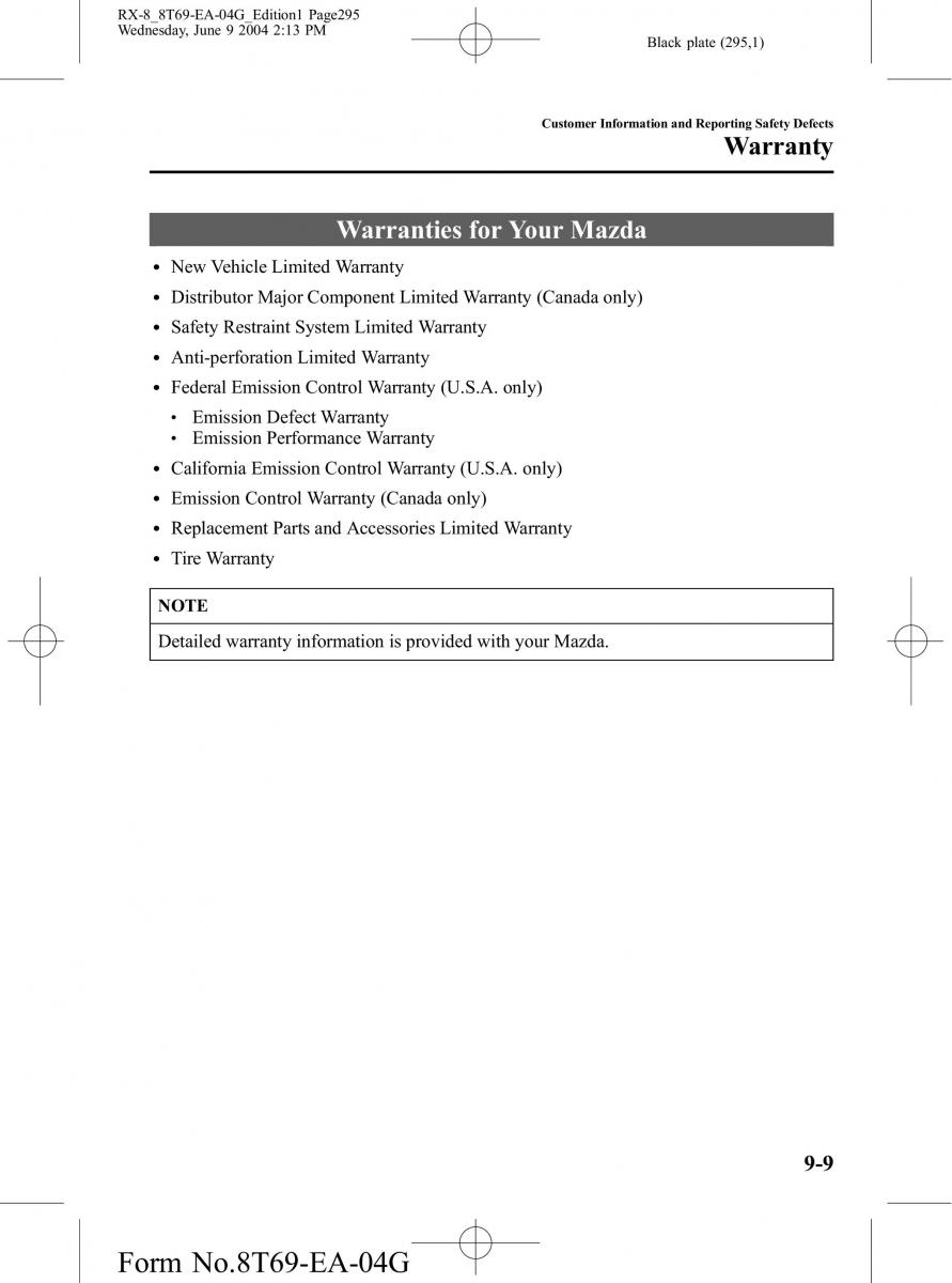 Mazda RX 8 owners manual / page 295