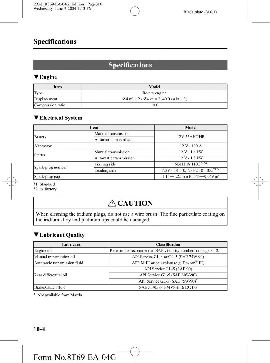 Mazda RX 8 owners manual / page 310