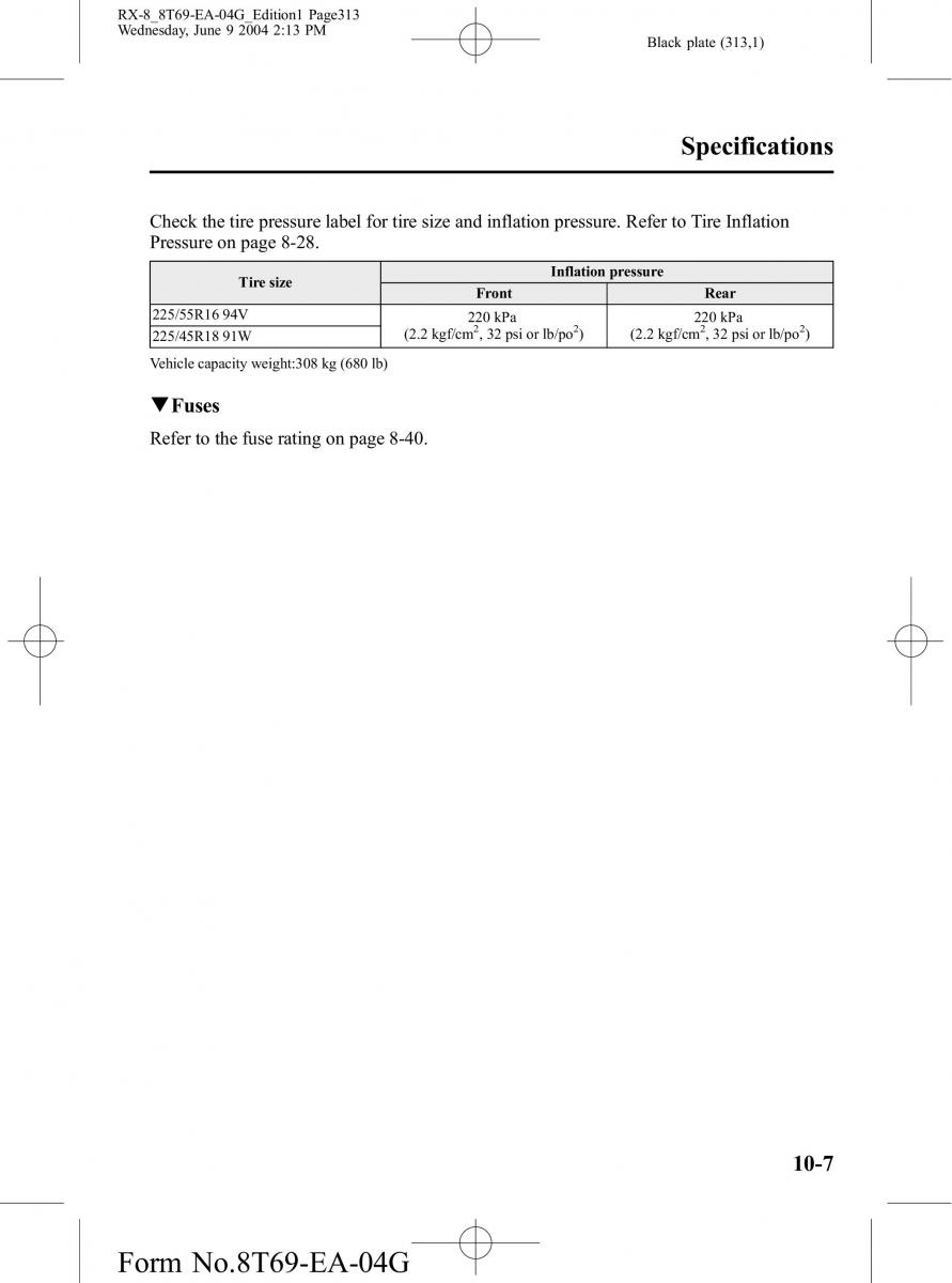 Mazda RX 8 owners manual / page 313