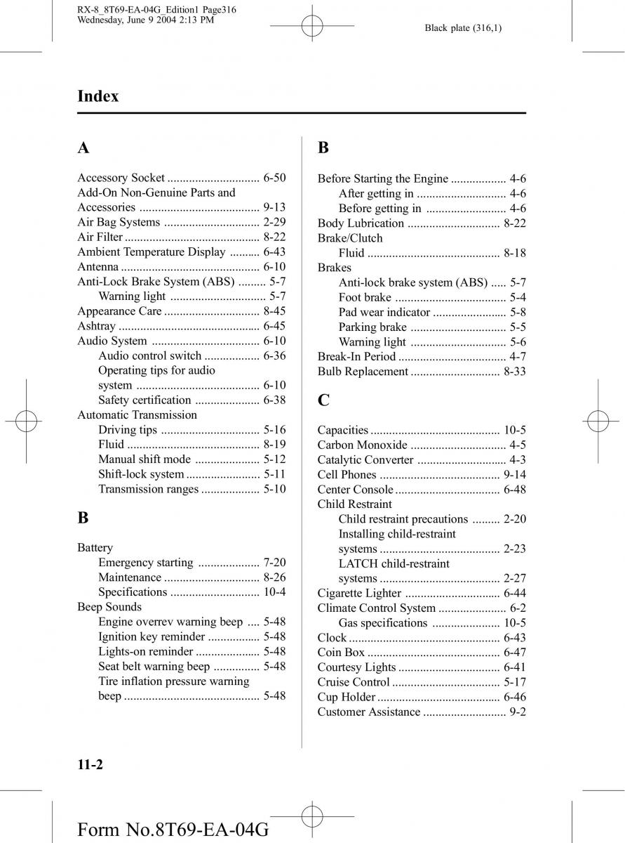 Mazda RX 8 owners manual / page 316