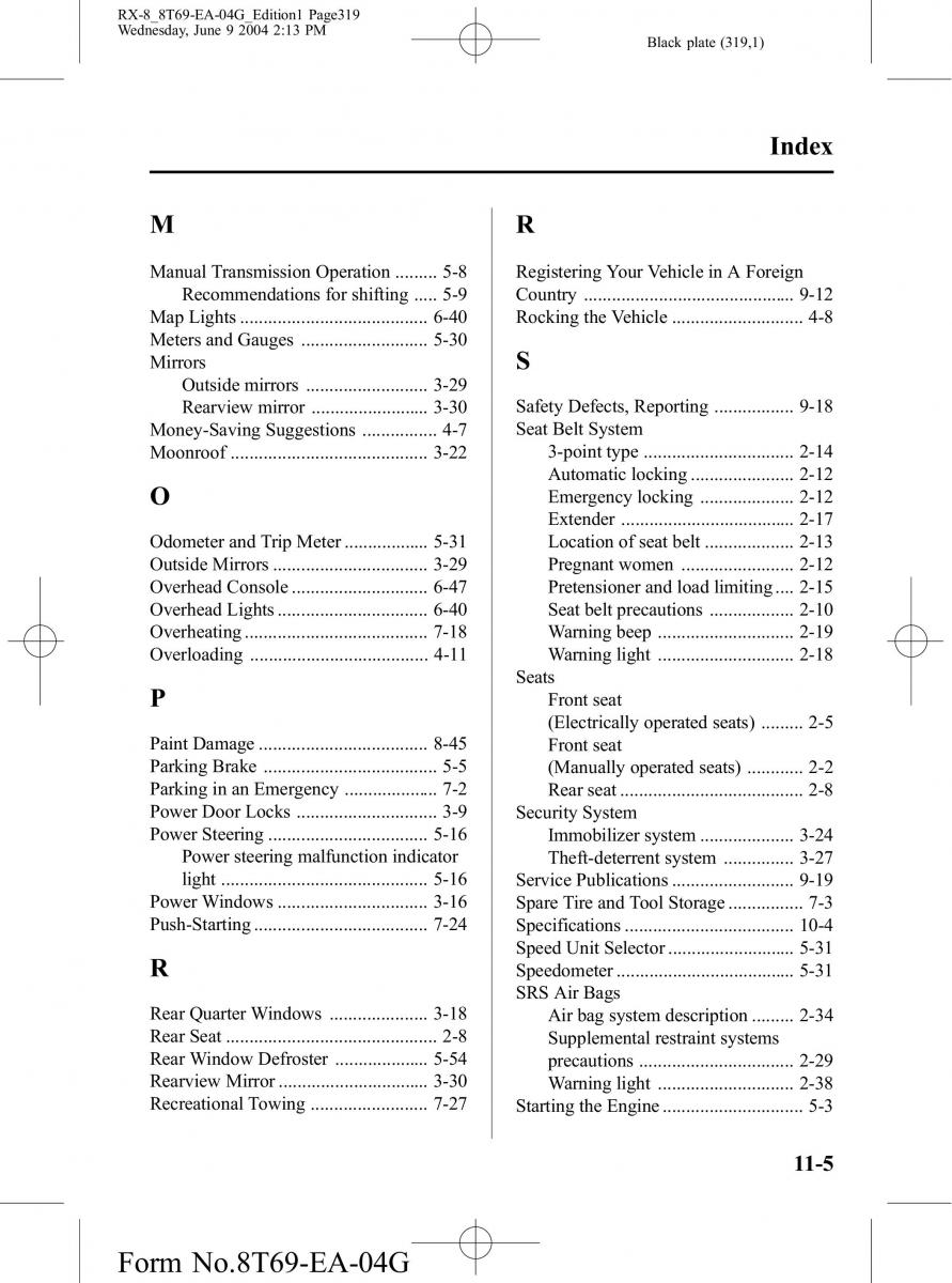 Mazda RX 8 owners manual / page 319