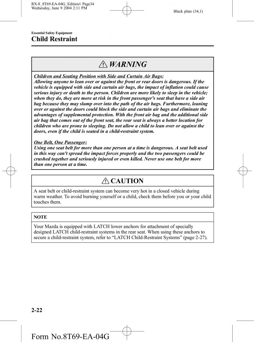 Mazda RX 8 owners manual / page 34