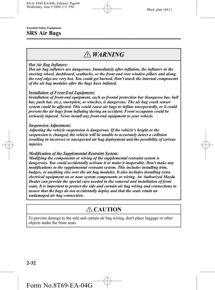 Mazda RX 8 owners manual / page 44