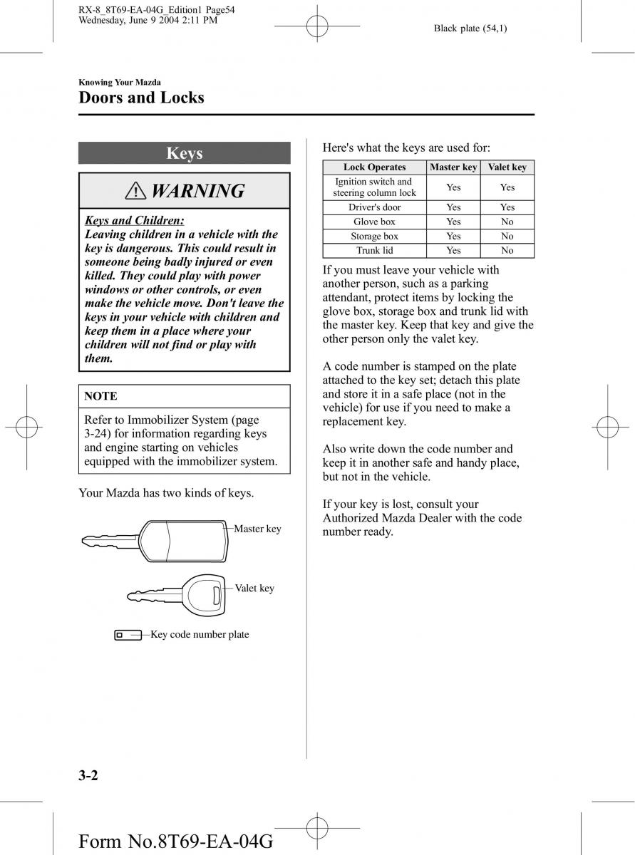 Mazda RX 8 owners manual / page 54