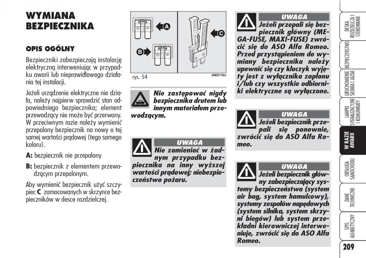 Alfa Romeo 159 instrukcja obslugi / page 211