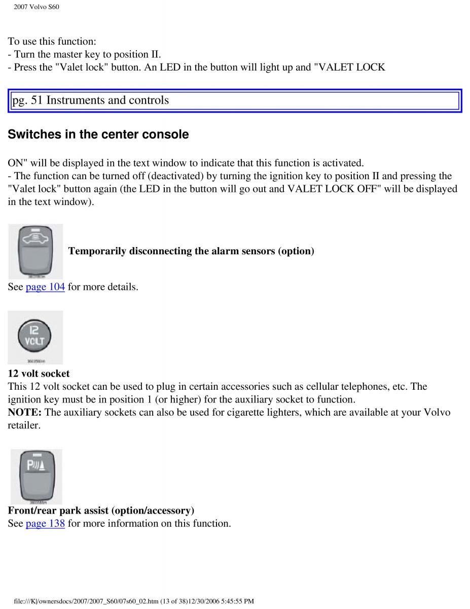 Volvo S60 owners manual / page 58