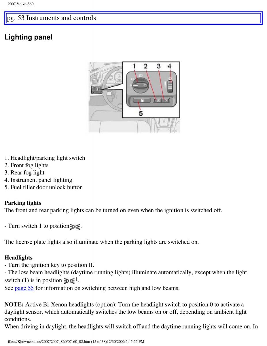 Volvo S60 owners manual / page 60