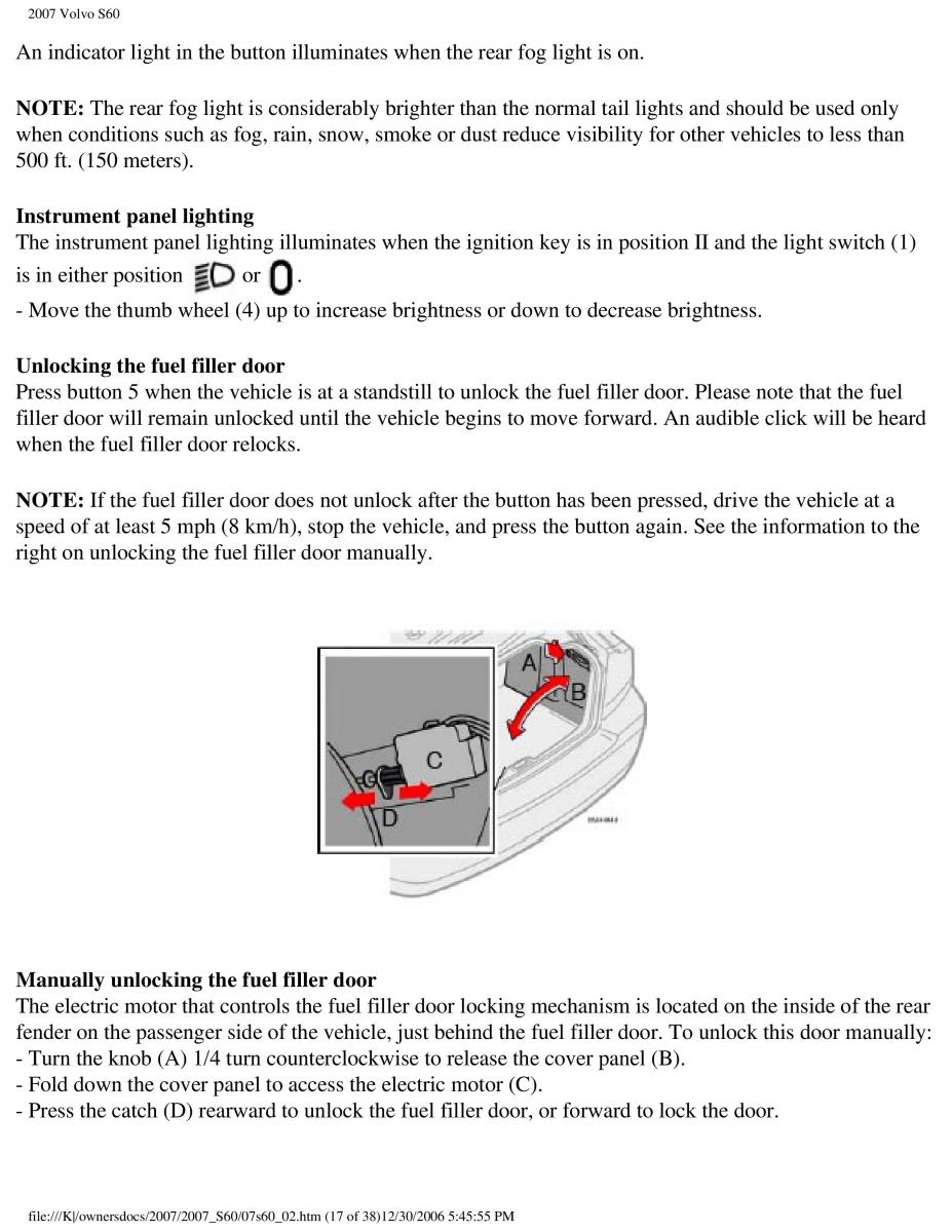 Volvo S60 owners manual / page 62