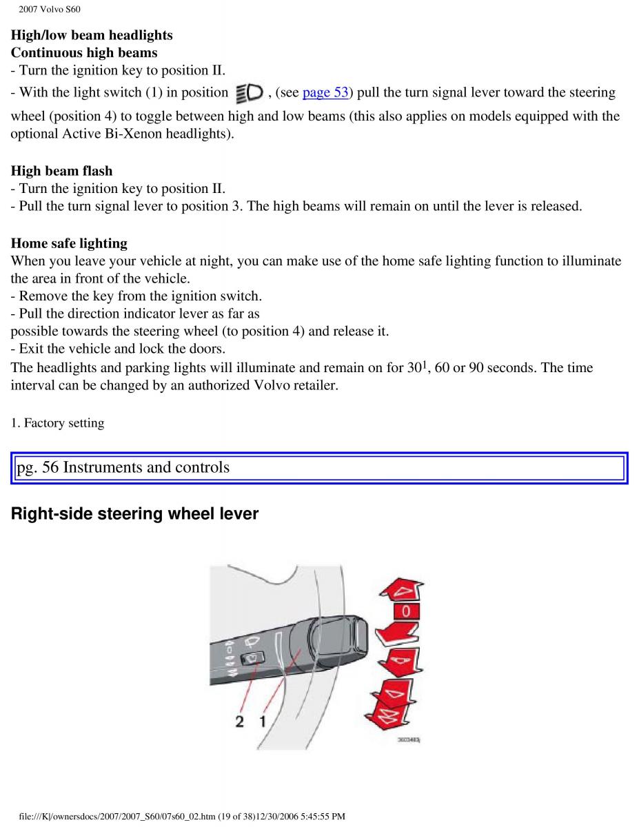 Volvo S60 owners manual / page 64