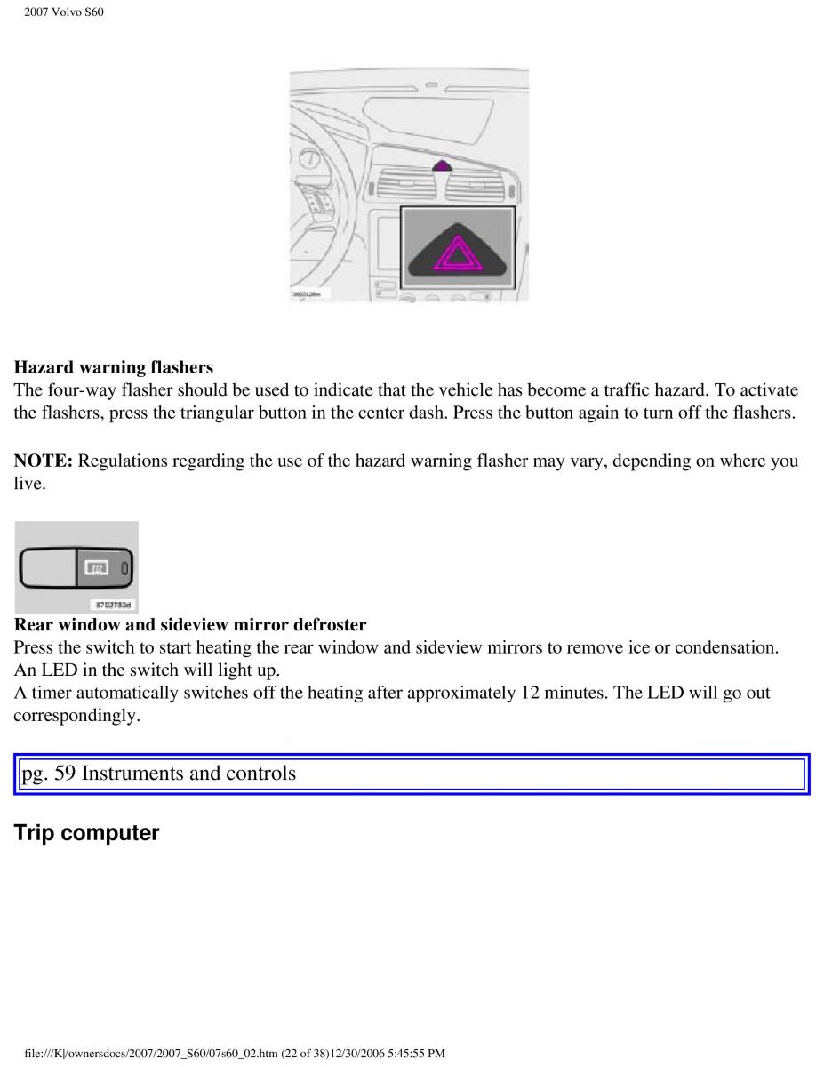 Volvo S60 owners manual / page 67