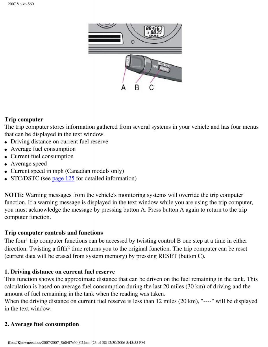 Volvo S60 owners manual / page 68