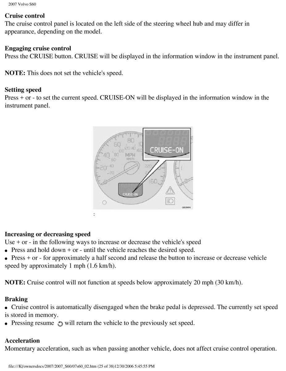 Volvo S60 owners manual / page 70