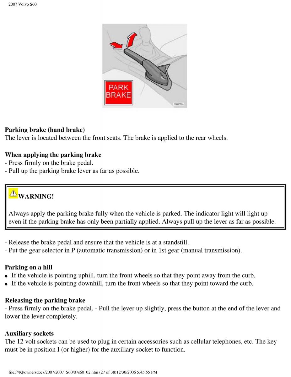 Volvo S60 owners manual / page 72