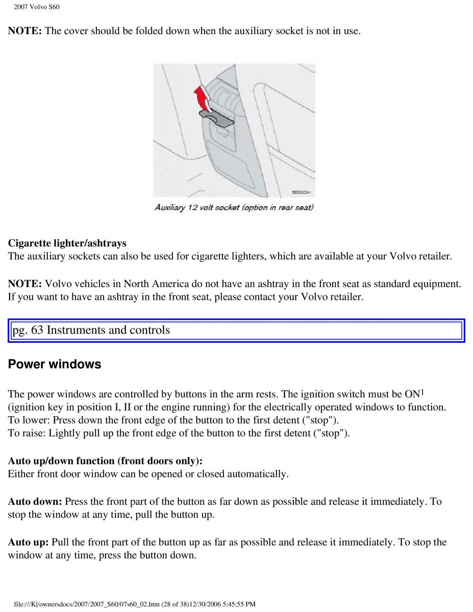 Volvo S60 owners manual / page 73