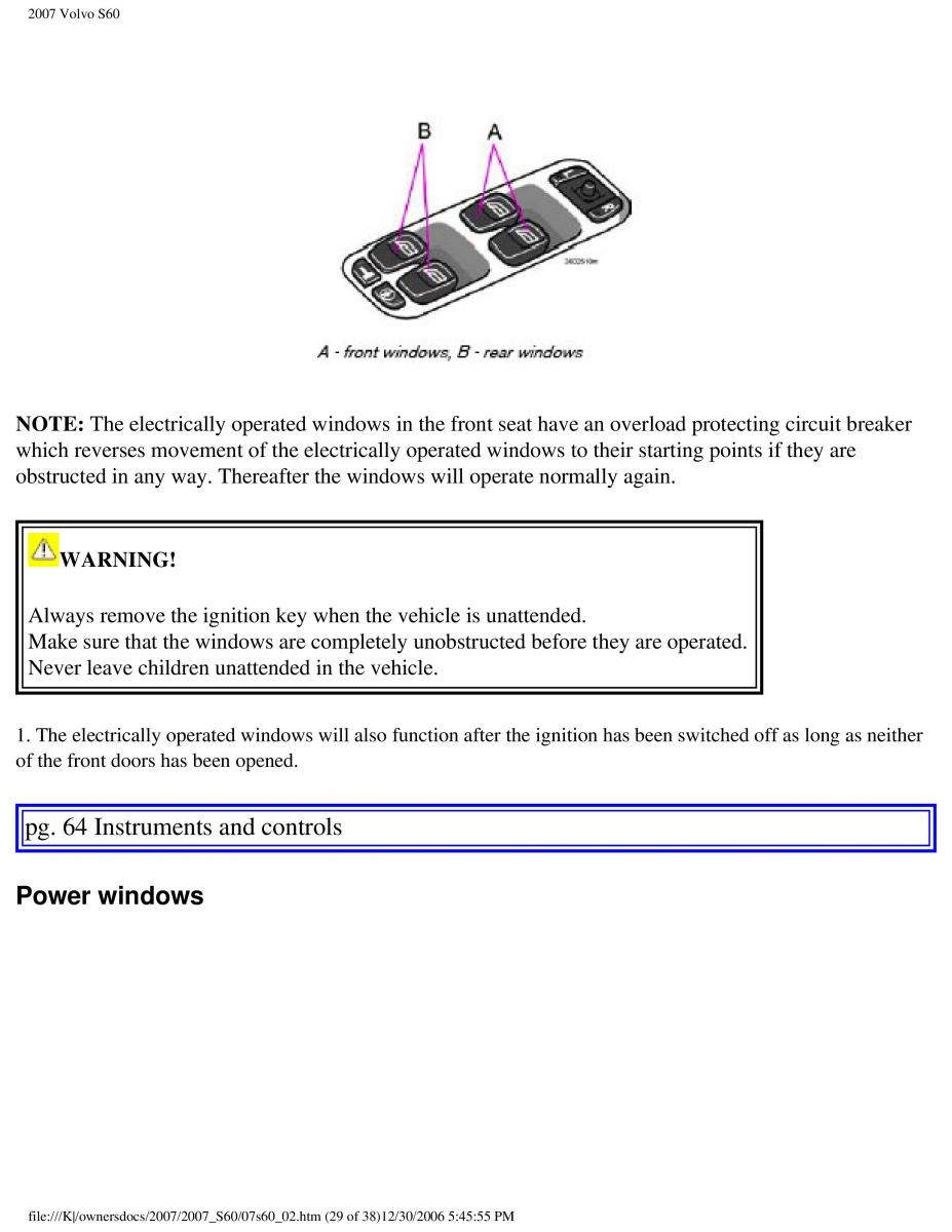 Volvo S60 owners manual / page 74