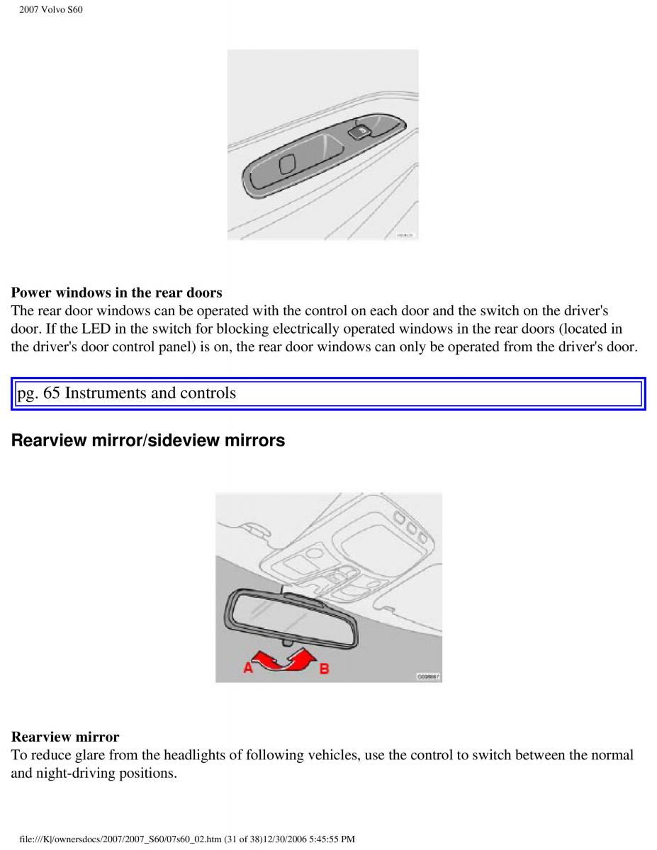 Volvo S60 owners manual / page 76