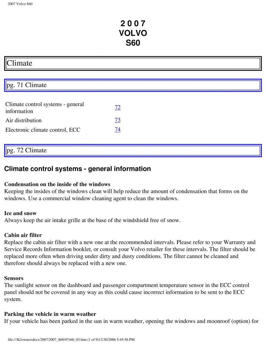 Volvo S60 owners manual / page 84