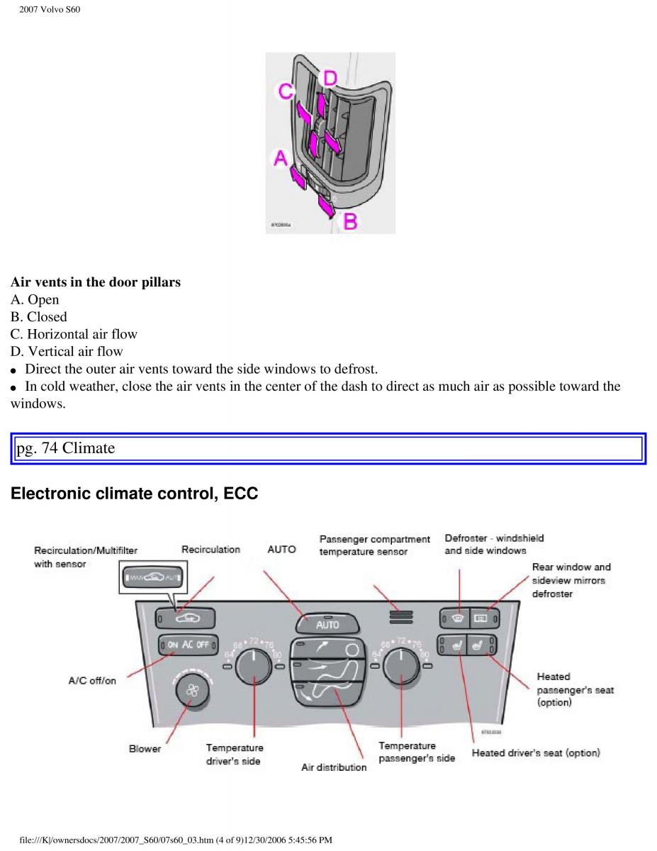 Volvo S60 owners manual / page 87