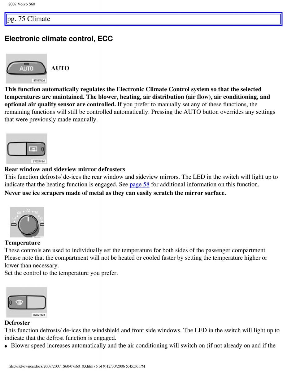 Volvo S60 owners manual / page 88